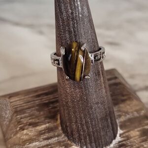 Solitaire Tiger Eye Stones Ring Geometric Retro Fashion